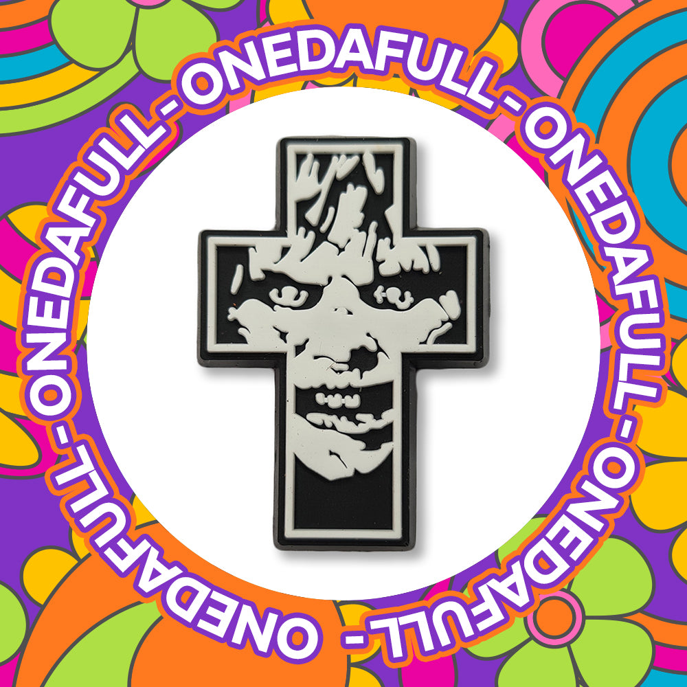 Super Horror Exorcist Peering Through Cross Croc Charm - Movie Gory Scary