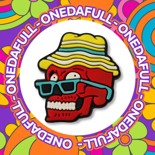SUPER CUTE Sun Burnt Red Skull With Hat With Sunglasses Charm To Fit Crocs/Clogs - Horror Holiday