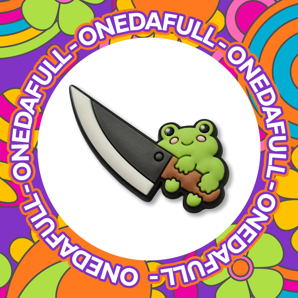 Super Cute Naughty Frog With Giant Knife Charm To Fit Crocs/Clogs - Funny - Animal