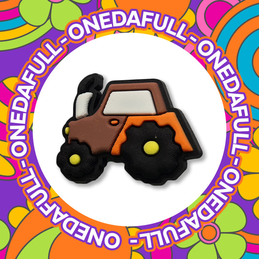 3D Farm Tractor Croc Charm: Brown & Orange Country Clog Decoration