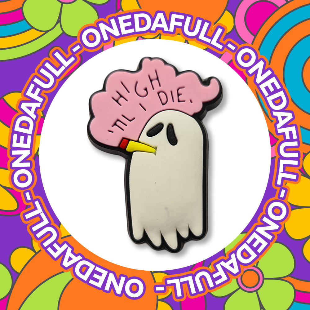 STONER Funny High Ghost Charm To Fit Crocs/Clogs - PVC - Smoker - Leaf - Green