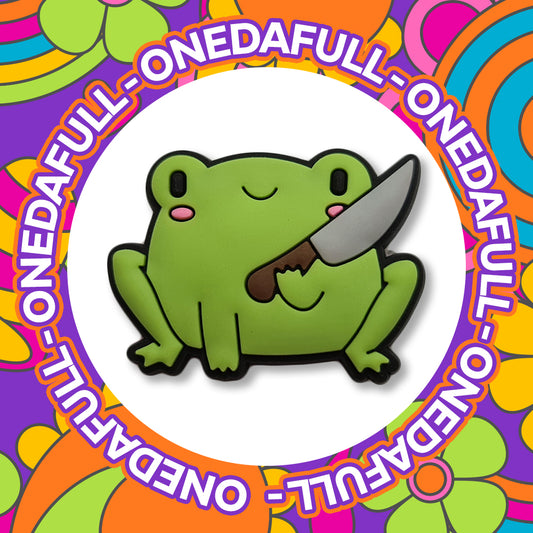 SUPER CUTE Funny Frog Toad With A Knife Charm To Fit Crocs/Clogs