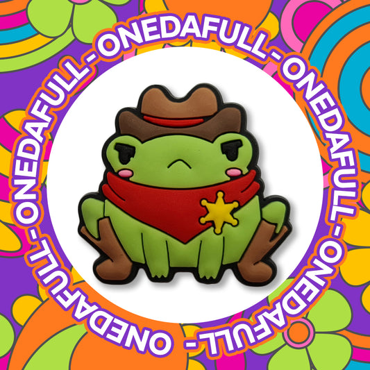 SUPER CUTE Angry Sheriff Frog Toad With Cowboy Hat Charm To Fit Crocs/Clogs