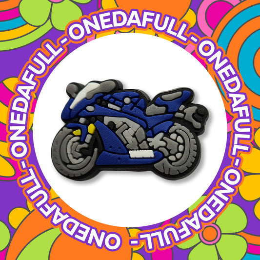 Blue Motorcycle Croc Charm: Road Bike Clog Decoration
