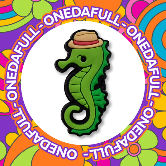 Super Cute Green Seahorse Wearing A Hat Croc Charm