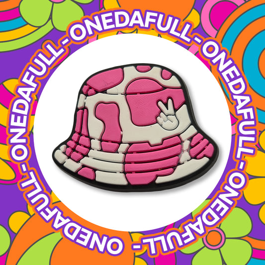 RETRO - Pink Cow Peace Sign Bucket Hat Charm To Fit Crocs/Clogs - Festival