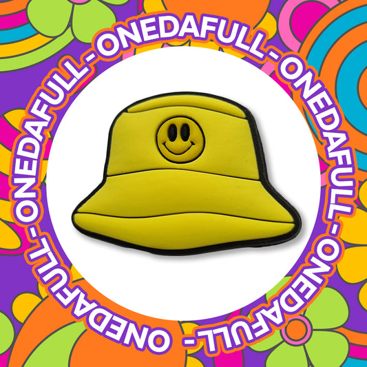 RETRO - Smiley Face Yellow Bucket Hat Acid Charm To Fit Crocs/Clogs - Festival