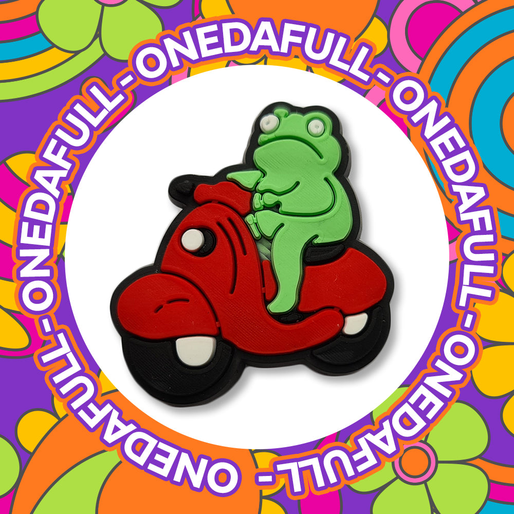 SUPER CUTE Grumpy Toad Riding A Moped Charm To Fit Crocs/Clogs - FROG